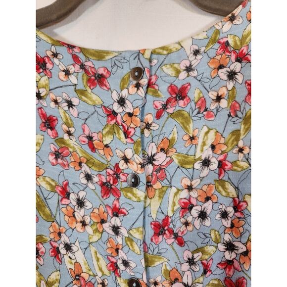 J. Jill $99 Medium Blue Pink Green Floral Overlay Stretch Knit Dress w/ Pockets - Picture 10 of 14